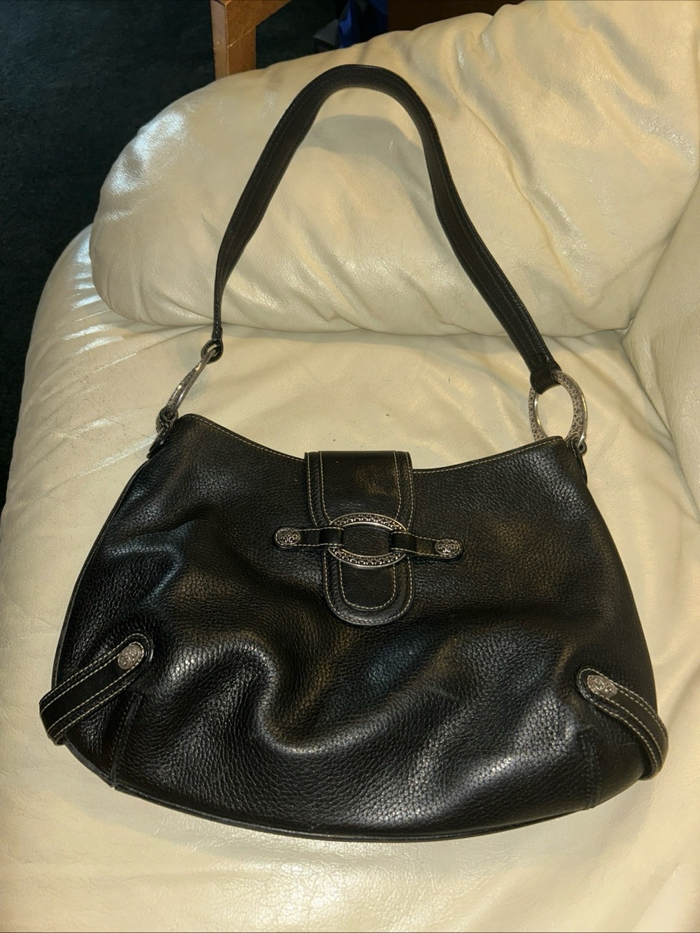 Brighton Black Pebbled Hobo Purse Bag - Magnetic Closure,  Inner Pockets